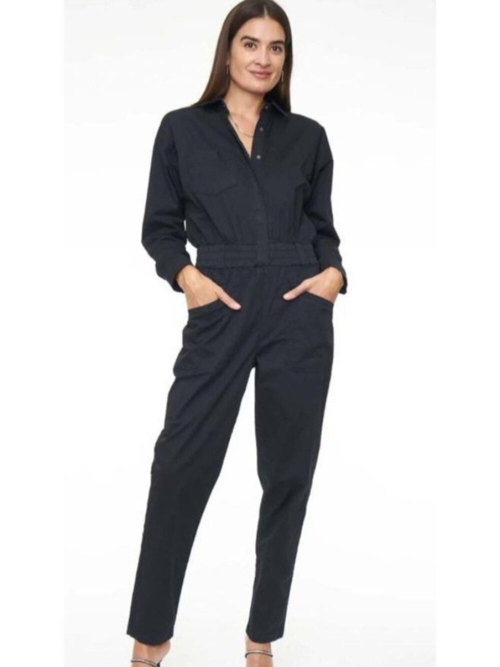 Pistola Revolve Selena Long Sleeve Pinch Waist Utility Jumpsuit Fade to Black XS